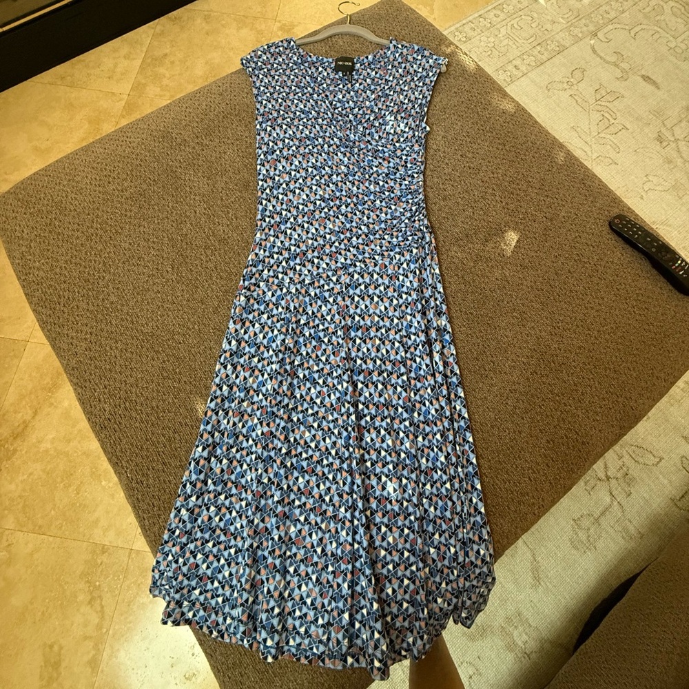NIC+ZOE Blue Geometric Sleeveless Midi Dress